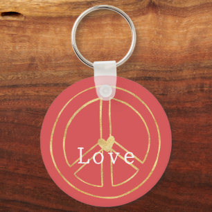 Rot Gold Herz Friedenszeichen Liebe Weihnachten Schlüsselanhänger