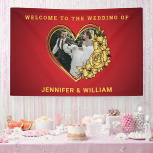 Rot-Gold-Hochzeitstil-Foto in Herzform Banner