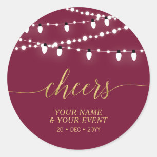 Rot & Gold Lichterkette Prost Event Favor Geschenk Runder Aufkleber