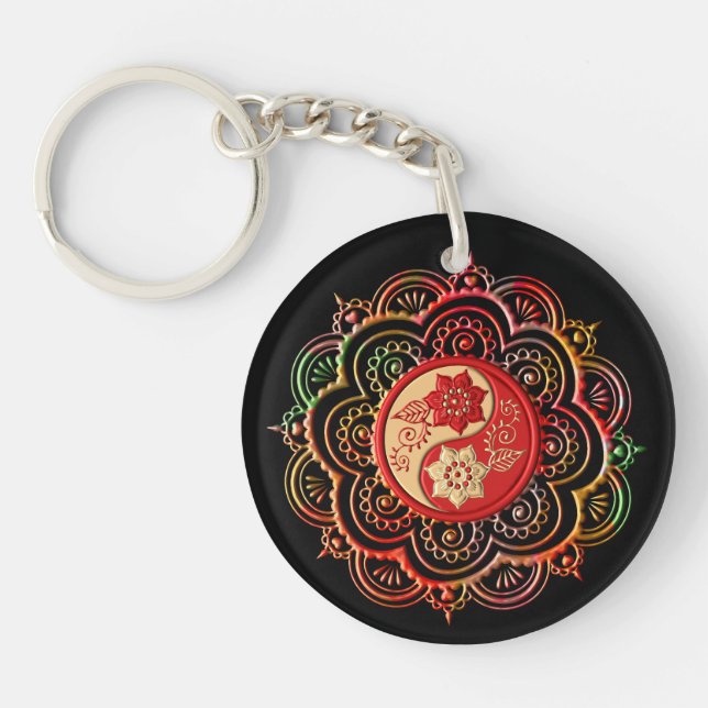 Rot & Gold Mandala Schlüsselanhänger (Vorderseite)