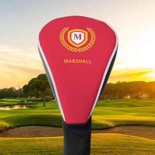 Rot-Gold-Monogram-Logo-Wappen Golf Headcover
