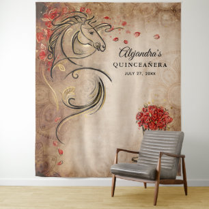 Rot Gold Pferd Rustikal Foto Hintergrund Tapeten Wandteppich