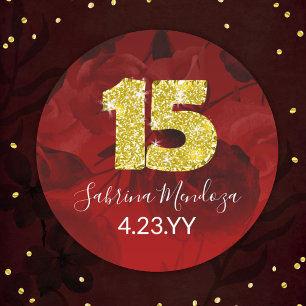 Rot, Gold Quinceanera Gold #15 Round Sticker