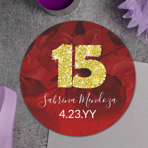Rot, Gold Quinceanera Gold #15 Round Sticker