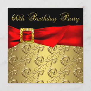 Rot Gold Schwarz Damast Damen 60. Geburtstagsfeier Einladung