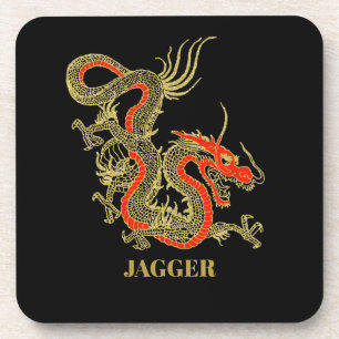 Rot Gold Schwarz Fantasy Chinesischer Drachen Unte Getränkeuntersetzer