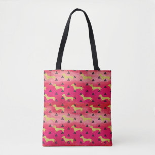 Rot/Gold/schwarzes Dackel-u. Dreieck-Muster Tasche