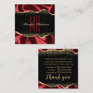 ROT & GOLD SHIMMER SATIN BORDERS CUSTOM MONOGRAM QUADRATISCHE VISITENKARTE