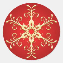 Rot-Gold-Snowflake-Aufkleber Runder Aufkleber