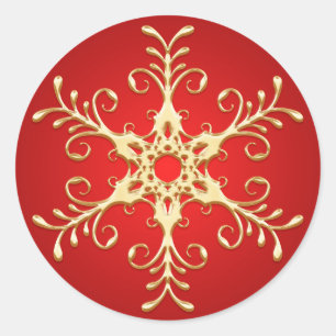 Rot-Gold-Snowflake-Aufkleber Runder Aufkleber