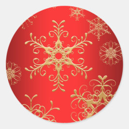 Rot-Gold-Snowflake-Aufkleber Runder Aufkleber