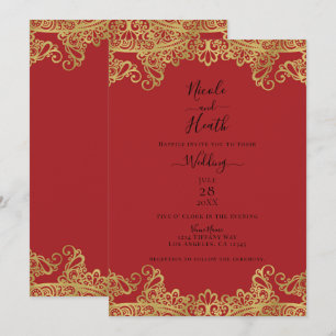 Rot & Gold Spitze Elegante Hochzeitseinladung Einladung