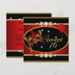 Rot Gold Sweet Sixteen Maskenball Einladung