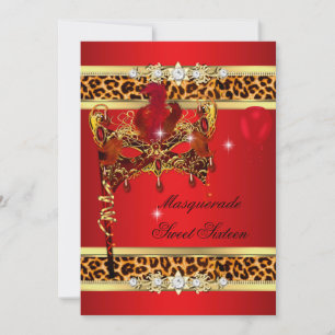 Rot Gold Sweet Sixteen Sweet 16 Maskerade Leopard Einladung
