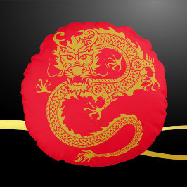Rot, Gold und Schwarz, chinesischer Drache Zodiac  Rundes Kissen