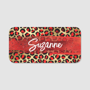 Rot Gold und schwarze Folie Leopard Pinselstriche Namensschild