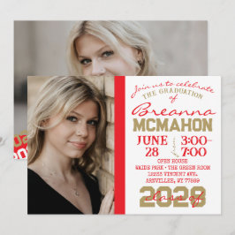 Rot, Gold und Weiß Abschluss 2 Foto Einladung