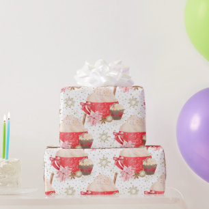 Rot & Gold Weihnachts-Kakao-Dessert-Muster Geschenkpapier