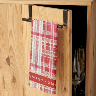 Rot Gold Weihnachts-Karomuster#2 ID1009 Geschirrtuch