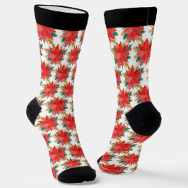 Rot-Gold-Weihnachtspoinsettia-Muster Socken