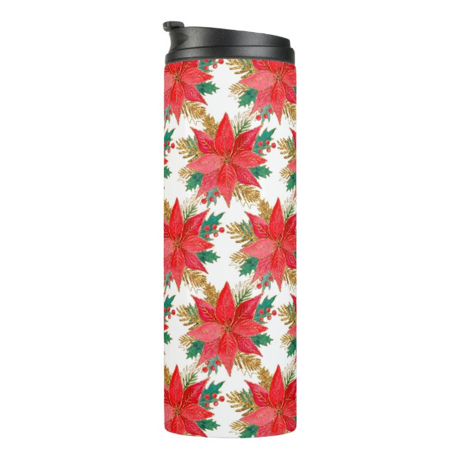 Rot-Gold-Weihnachtspoinsettia-Muster Thermosbecher (Nach rechts gedreht)