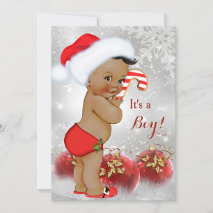 Rot Gold Weiß Weihnachten Baby Shower Junge Ethnis Einladung