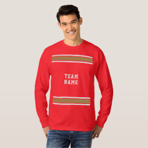 Rot Gold Weiße Sportmannschaft Trikot Langarm T-Shirt