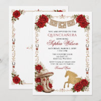 Rot Gold Western Pferd Floral Charra Quinceañera