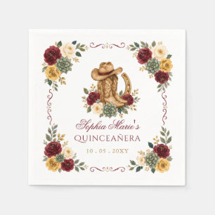 Rot Gold Western Pferd Floral Charra Quinceañera Serviette