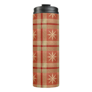 ROT & GOLD WINTER SNOWFLAKE KARIERTE MUSTER THERMOSBECHER