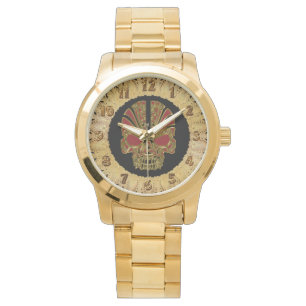 Rot-Gold-Zucker-Schädel-Design Armbanduhr