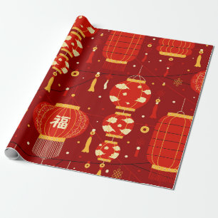 Rot-Goldene chinesische Laternen zum Lunar Neujahr Geschenkpapier