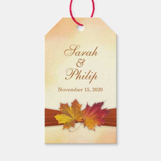 Rot, goldene Herbstblätter Hochzeit Danke, Geschen Geschenkanhänger (Vorderseite)