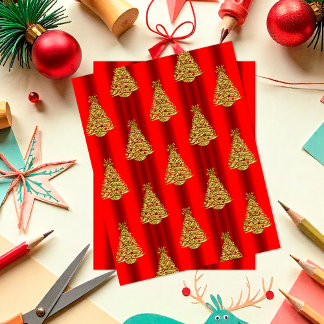 Rot-goldene Weihnachtsbaum-Schabblonenpapier