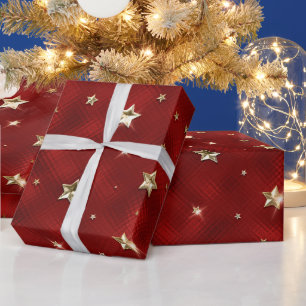 Rot-goldene Weihnachtssterne aus Metallimitat Geschenkpapier