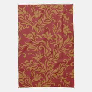 Rot-goldenes Blumenmuster Handtuch