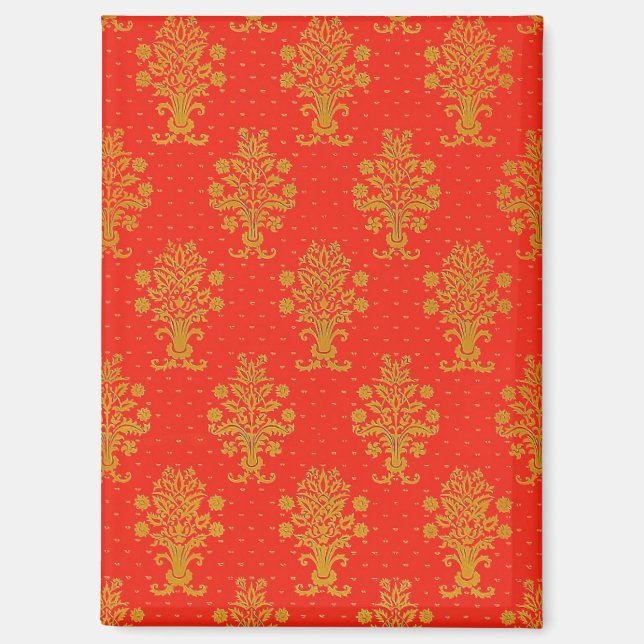 Rot-goldenes Blumenmuster  Magnet (Vorderseite)