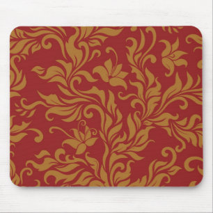 Rot-goldenes Blumenmuster Mousepad