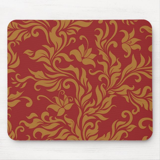 Rot-goldenes Blumenmuster Mousepad (Vorne)