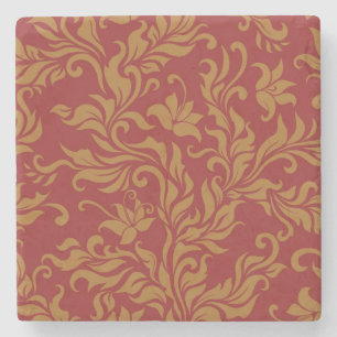 Rot-goldenes Blumenmuster Steinuntersetzer