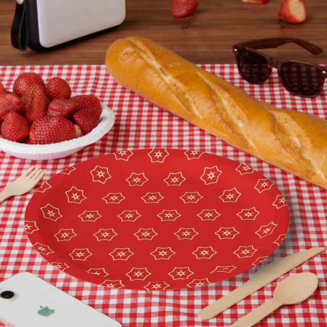 Rot-goldenes Ornamentdesign Pappteller (Picknick)