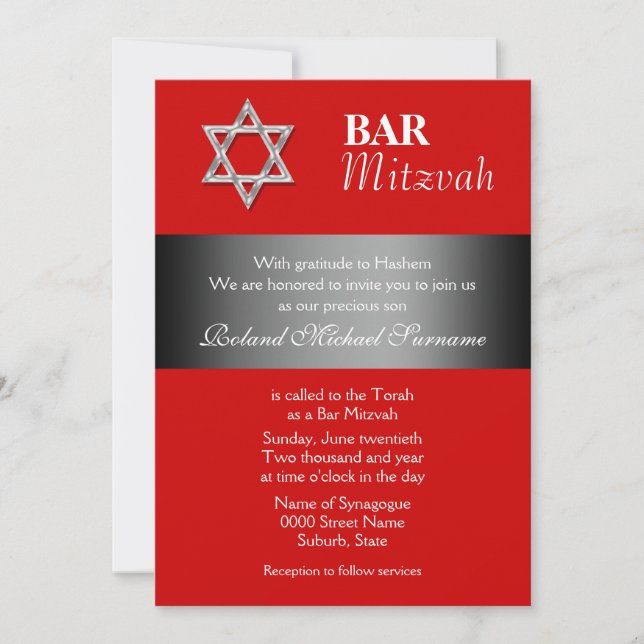Rot-Grau-Bar mitzvah-Feierlichkeiten Einladung (Vorderseite)