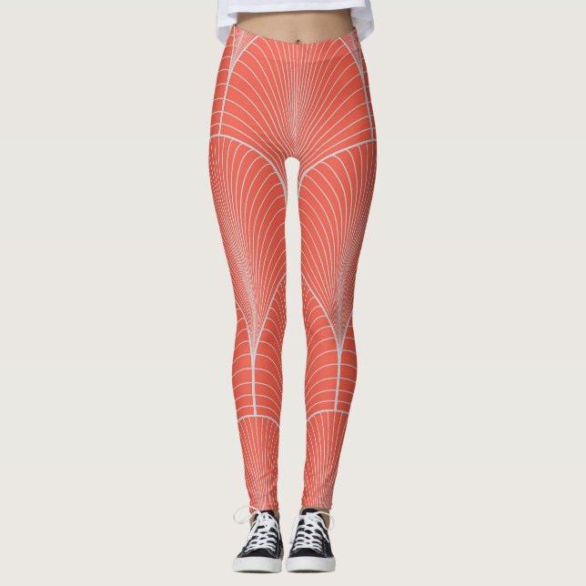 Rot-grau Deko, Vintage Tapete. Leggings (Vorderseite)