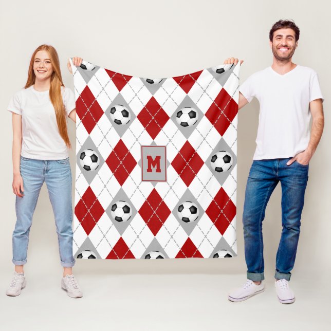 Rot-Grau-Fußballmannschaft Farben Raute-Fleece Dec Fleecedecke (Beispiel)