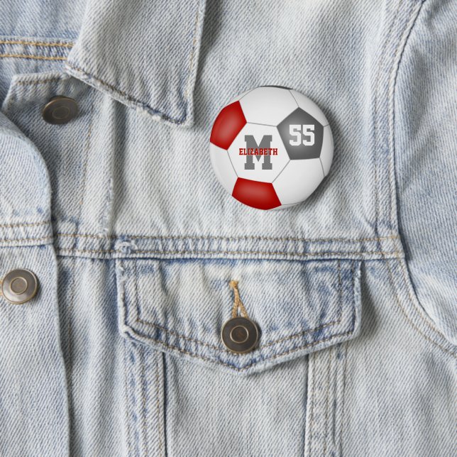 Rot graue Fußballmannschaftsfarben personalisiert Button (Beispiel)