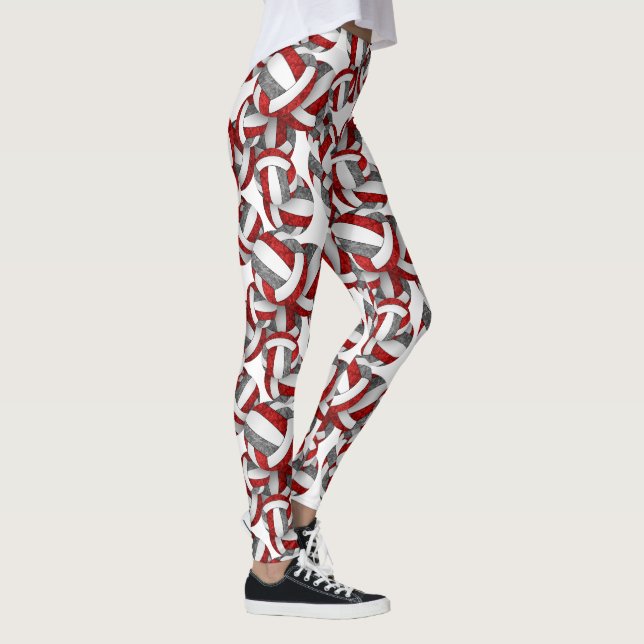Rot graue Teamfarben Spiralvolleyball Muster Leggings (Rechts)