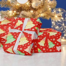 ROT GREEN PINK YELLOW HOLIDAY CHRISTMAS BÄUME GESCHENKPAPIER