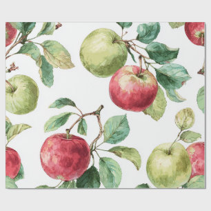 Rot Grün Apfel Frucht Muster Wasserfarbe Rustikal Geschenkpapier