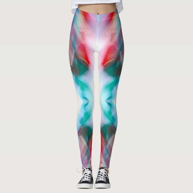 Rot-grün-aquamarin-weißen Bokeh-Streifen abstrakte Leggings (Vorderseite)