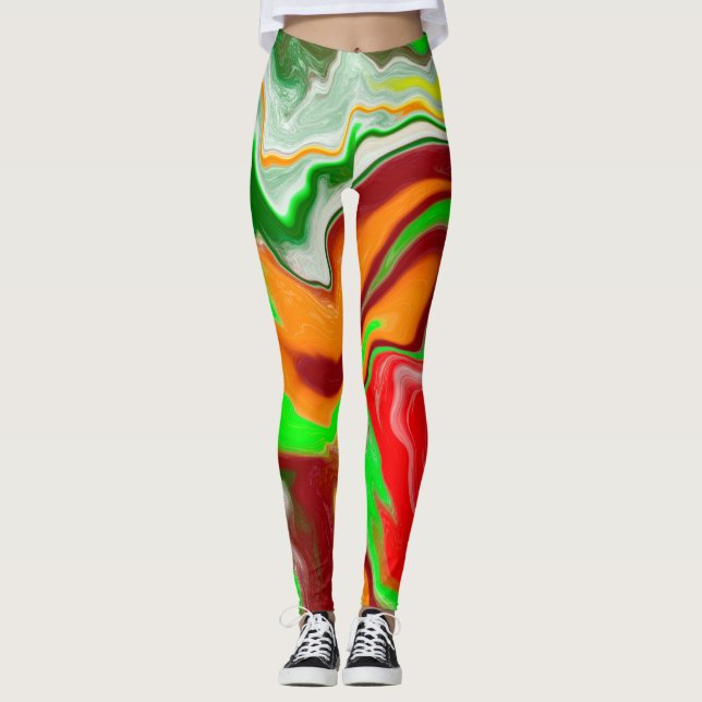 Rot, Grün, Burgund, farbenfroh Marmorflüssigkeit K Leggings (Vorderseite)